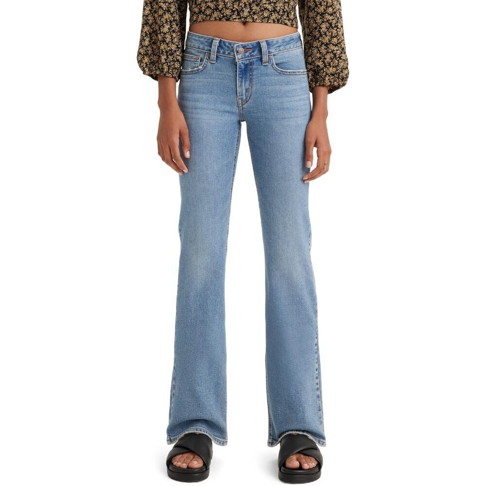 Womens Superlow Bootcut Jeans Cotton Blend Zipper Closure 29 Medium Indigo
